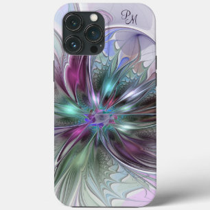 Funda Para iPhone 13 Pro Max Iniciales de flores fractales modernas abstractas 