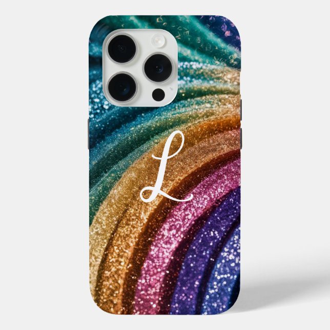 Funda De Case-Mate Para iPhone Iniciales de moda Purpurina elegante arcoiris (Reverso )