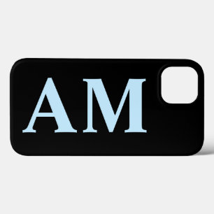 Funda Para iPhone 13 Iniciales de monograma azul negro moderno y elegan