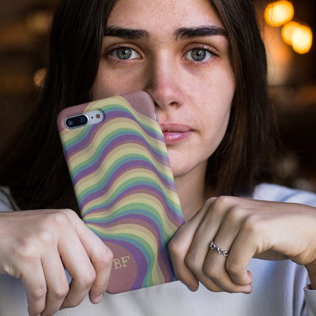Funda De Case-Mate Para iPhone Iniciales de monograma de líneas arcoiris ondulada (Subido por el creador)