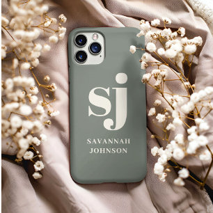 Funda Para iPhone 13 Pro Max Iniciales de monograma Elegant Sage 