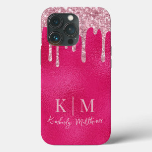 Funda Para iPhone 13 Pro Iniciales de monograma glamoroso Purpurina de colo