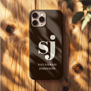 Funda Para iPhone 13 Pro Max Iniciales de monograma marrón oscuro elegantes 