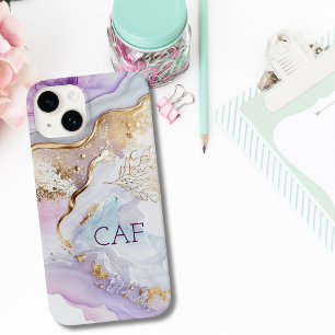 Funda Para iPhone 14 De Case-Mate Iniciales de Monograma Morado Azul Dorado Aguada