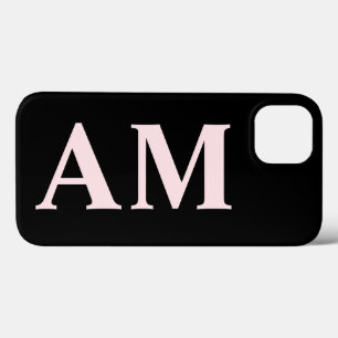Funda Para iPhone 13 Iniciales de monograma negro rosado Rubor de diseñ