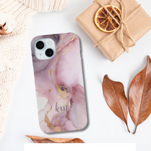 Funda Para iPhone 15 Iniciales de monograma Nombre Rosa Gris Tinta Alco