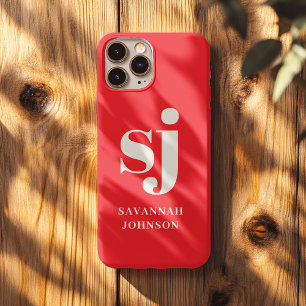 Funda Para iPhone 13 Pro Max Iniciales de monograma rojas brillantes elegantes