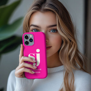 Funda Para iPhone 13 Pro Max Iniciales de monograma rosa brillante elegante