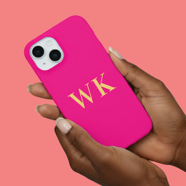 Funda Para iPhone 15 Iniciales de monograma rosado caliente