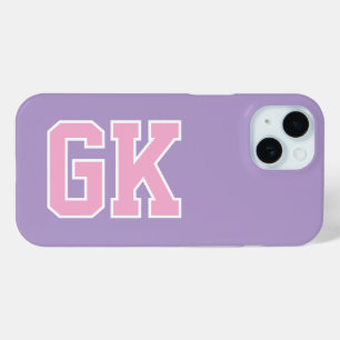 Funda Para iPhone 15 Iniciales de Monograma Varsity Rosa Púrpura Univer