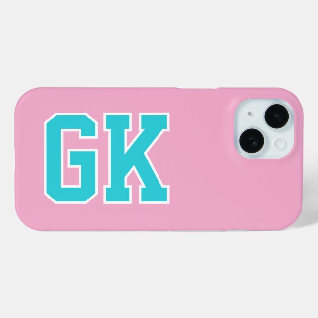 Funda De Case-Mate Para iPhone Iniciales de Monograma Varsity Turquesa Rosa Unive (Reverso (Horizontal) )