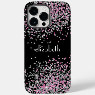 Funda Para iPhone 14 Pro Max De Case-Mate Iniciales de nombre monograma negro rosa brillo pl