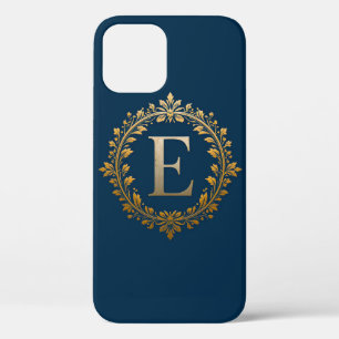 Funda Para iPhone 12 Iniciales de Purpurina Elegantes Monograma E de Or