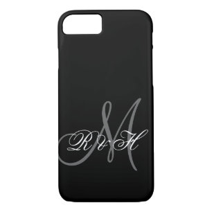 FUNDA PARA iPhone 8/7 INICIALES DEL MONOGRAMA GRIS NEGRO