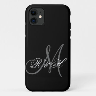 FUNDA PARA iPhone 11 INICIALES DEL MONOGRAMA GRIS NEGRO