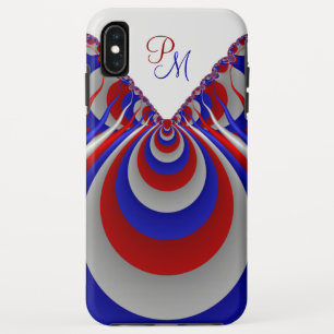 Funda Para iPhone XS Max Iniciales del patrón de arte fractal azul rojo y b