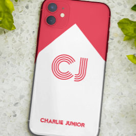Funda Para iPhone 11 iniciales en blanco y rojo monogramadas Minimalist