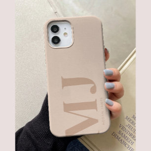 Funda Para iPhone 15 Iniciales Grandes Personalizadas Mínimas Beige