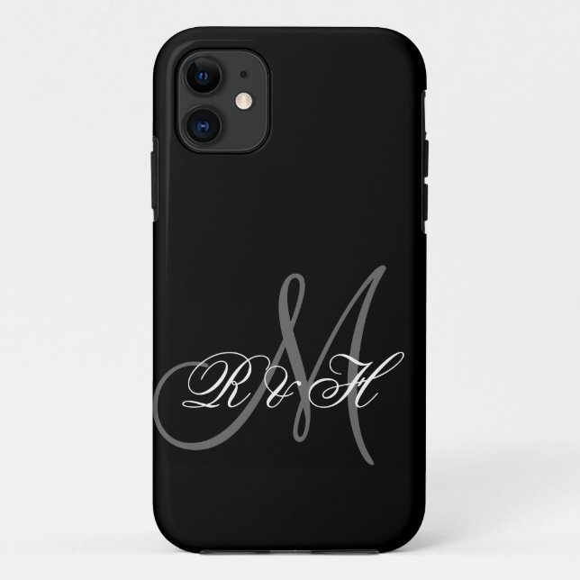 FUNDA DE Case-Mate PARA iPhone INICIALES GRISES NEGRAS DEL MONOGRAMA (Reverso)