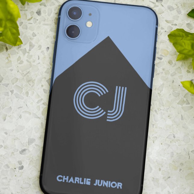 Funda De Case-Mate Para iPhone iniciales monograma azul negro y acuático Minimali (Subido por el creador)