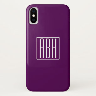 Funda Para iPhone X Iniciales Monograma   Blanco Sobre Púrpura Intenso