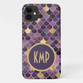Funda Para iPhone 14 Pro Max De Case-Mate Iniciales Monograma Escamas de Sirena Morado Dorad
