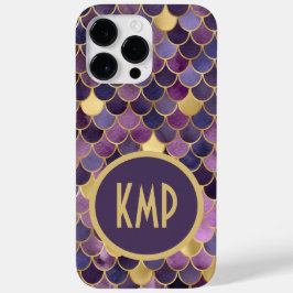 Funda Para iPhone 14 Pro Max De Case-Mate Iniciales Monograma Escamas de Sirena Morado Dorad