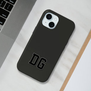 Funda Para iPhone 15 Iniciales Monograma Gris Negro Varsity Modernas