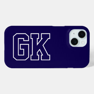 Funda Para iPhone 15 Iniciales Monograma Modernas Azul Blanco