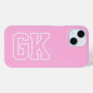 Funda Para iPhone 15 Iniciales Monograma Modernas Elegantes Rosa Blanco