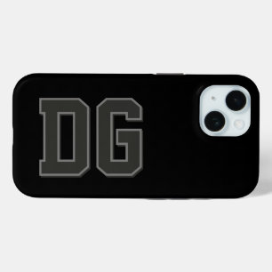 Funda Para iPhone 15 Iniciales Monograma Modernas Negro Gris