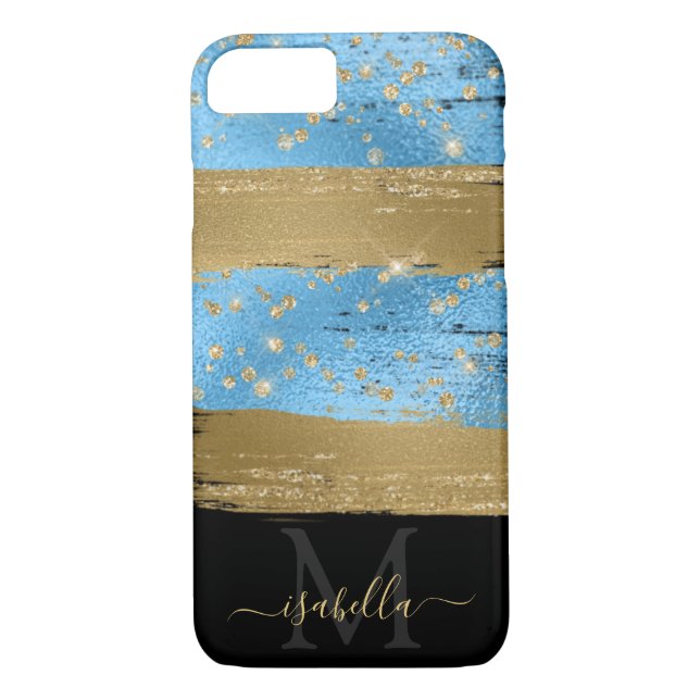 Funda De Case-Mate Para iPhone Iniciales monogramadas Black Gold Blue (Reverso)