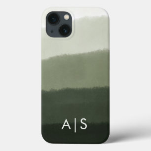 Funda Para iPhone 13 Iniciales Monogramadas Elegantes Ombre Verde Selva