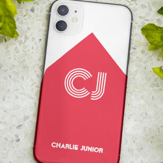 Funda Para iPhone 11 Iniciales monogramadas Minimalista blanco y rojo
