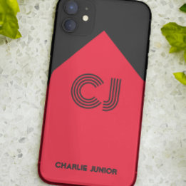 Funda Para iPhone 11 Iniciales monogramadas Minimalistas en negro y roj