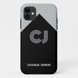 Funda Para iPhone 11 Iniciales monogramadas minimalistas grises y negra