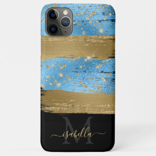 Funda Para iPhone 11 Pro Max Iniciales Monogramadas Negro Azul Dorado