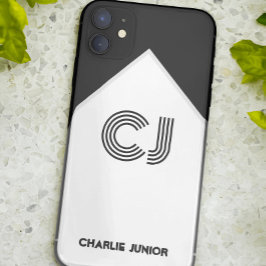 Funda Para iPhone 11 Iniciales monogramadas Retro en blanco y negro