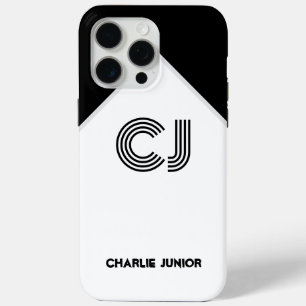 Funda Para iPhone 15 Pro Max Iniciales monogramadas Retro en blanco y negro