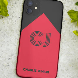Funda Para iPhone 11 Iniciales monogramas Minimalista negro y rojo