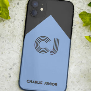 Funda Para iPhone 11 Iniciales monogramas minimalistas negro y azul aqu