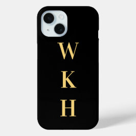 Funda Para iPhone 15 Iniciales monogramas Oro Negro