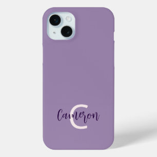Funda Para iPhone 15 Mini Iniciales Nombre Violeta Sólida Sofisticada