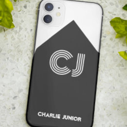 Funda Para iPhone 11 iniciales retro Monogramadas en blanco y negro