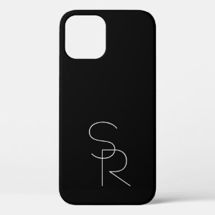 Funda Para iPhone 12 Iniciales superpuestas modernas 2   Blanco sobre n