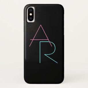 Funda Para iPhone X Iniciales superpuestas modernas   Rosa Turquesa Ne