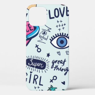 Funda Para iPhone 12 Insignias para el parche de moda. Patrón sin foco 