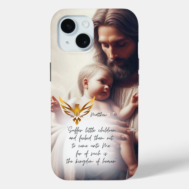 Funda De Case-Mate Para iPhone Inspirational Jesus Holding Baby Gold Dove Bible (Reverso )