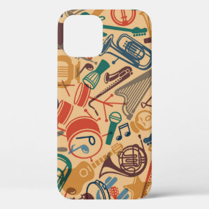Funda Para iPhone 12 Instrumentos musicales vintage de fondo inoxidable
