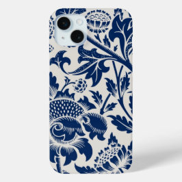 Funda Para iPhone 15 Mini Intricate blue floral pattern on light background